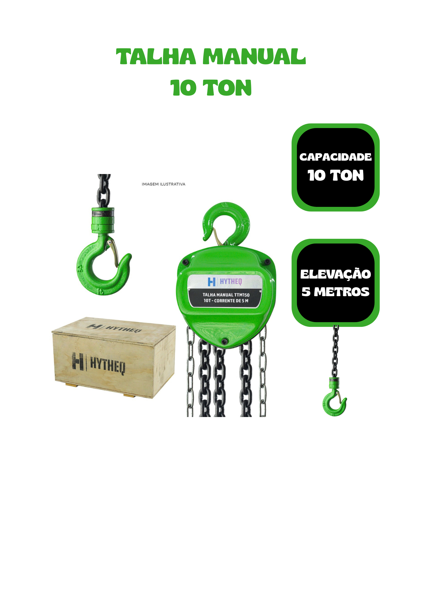 Talha Manual De Corrente 10 Ton X 5m - Hytheq - Hytheq Máquinas | Empresa de Máquinas em Jaboticabal/SP